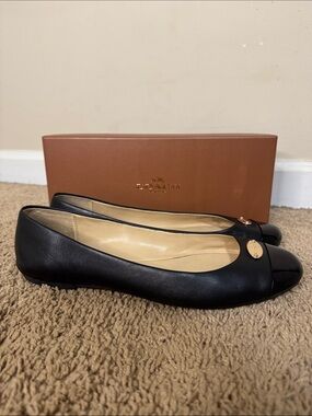 Coach Ashley Black Lambskin Leather Cap-Toe Ballet Flats size 10 Comfort Casual